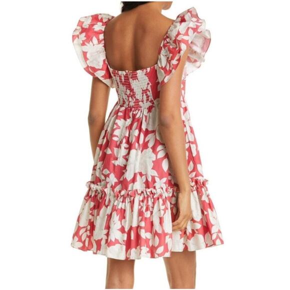 CARA CARA Lexa Floral Tiered Smocked Mini Dress Raspberry Pink White,Large - Picture 2 of 16